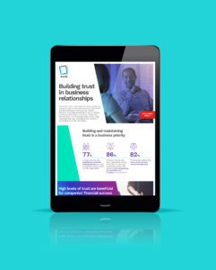 A blue-screened iPad showcasing a professional infographic design against a blue background.