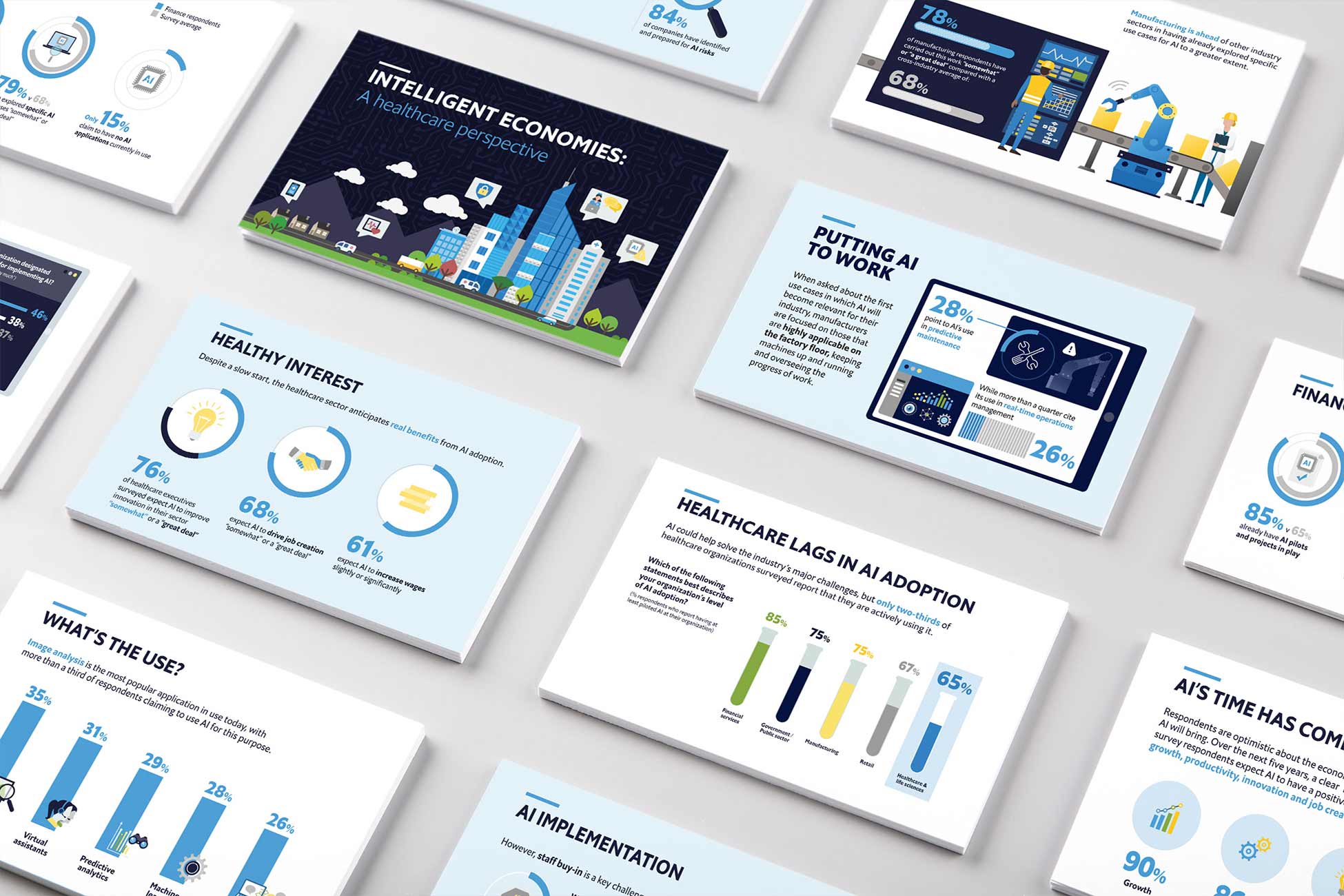 A blue and white portfolio of powerpoint presentations.