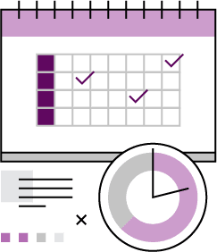 Illustration of a calendar with checkmarks indicating events and a pie chart displaying progress beneath it, perfect for enhancing your presentation design.